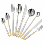 9-Piece Gold Accent Stainless Steel Cutlery Set Luxury Mirror Polished Flatware