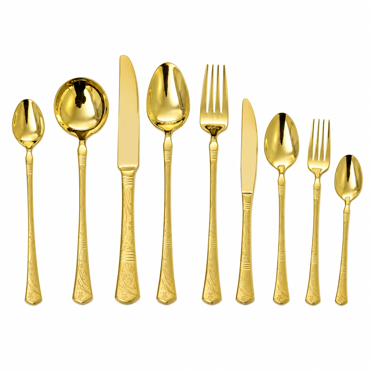 9-Piece Gold Stainless Steel Cutlery Set Luxury Vintage Flatware Collection