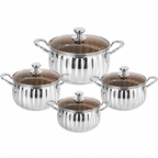 Juego de ollas de cocina de acero inoxidable de 4 piezas con elegante diseño acanalado