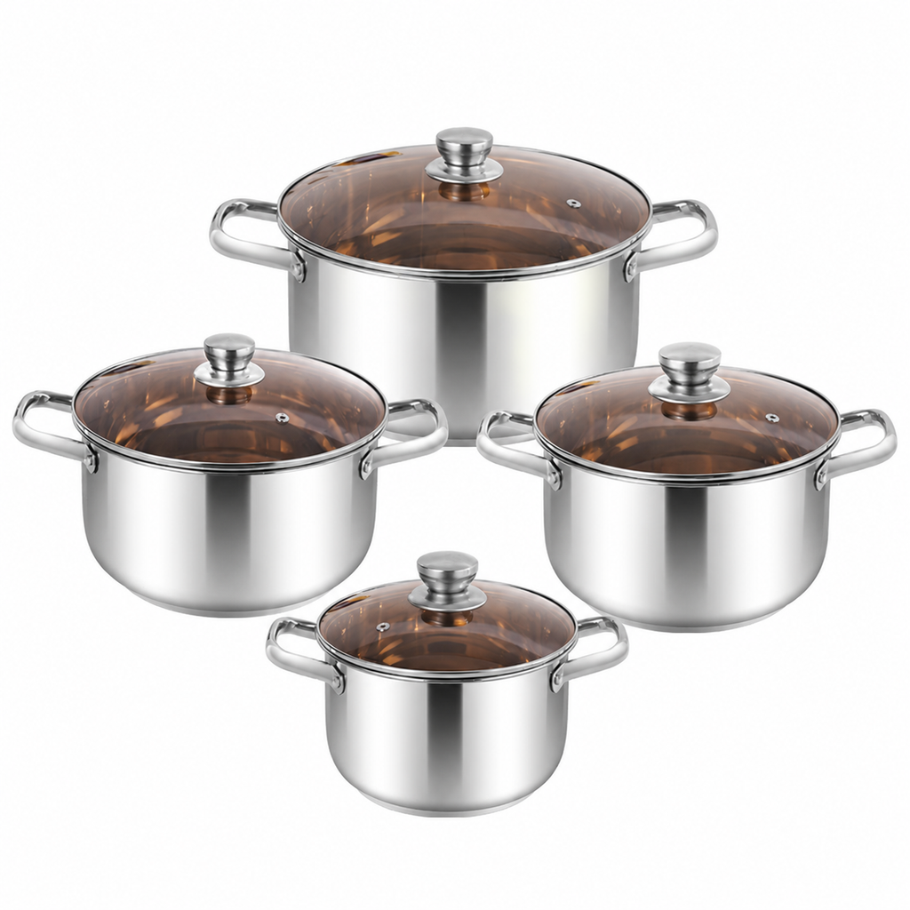 Classic Stainless Steel Pot Set with Tempered Glass Lids