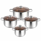 Classic Stainless Steel Pot Set with Tempered Glass Lids
