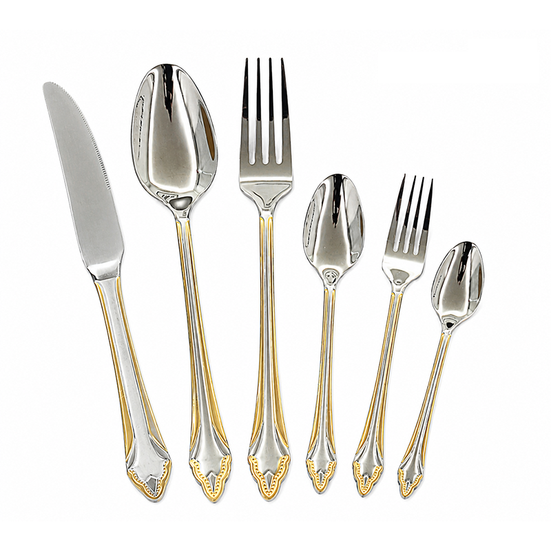 6-Piece Stainless Steel Cutlery Set with Gold Trim Accent