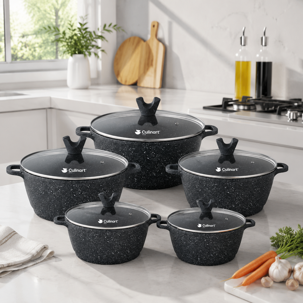 Granite Non-Stick Casserole Set with Glass Lids