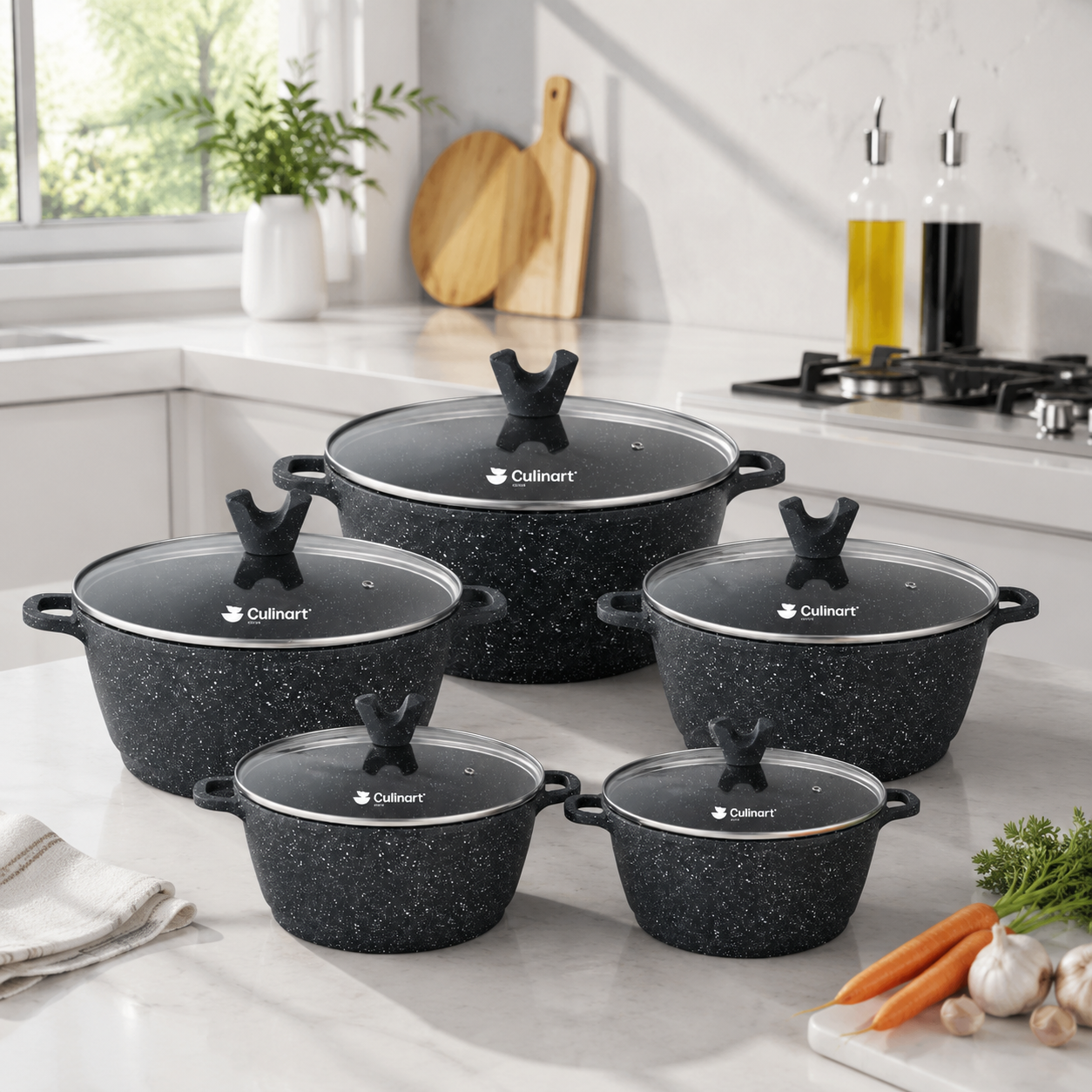 Granite Non-Stick Casserole Set with Glass Lids