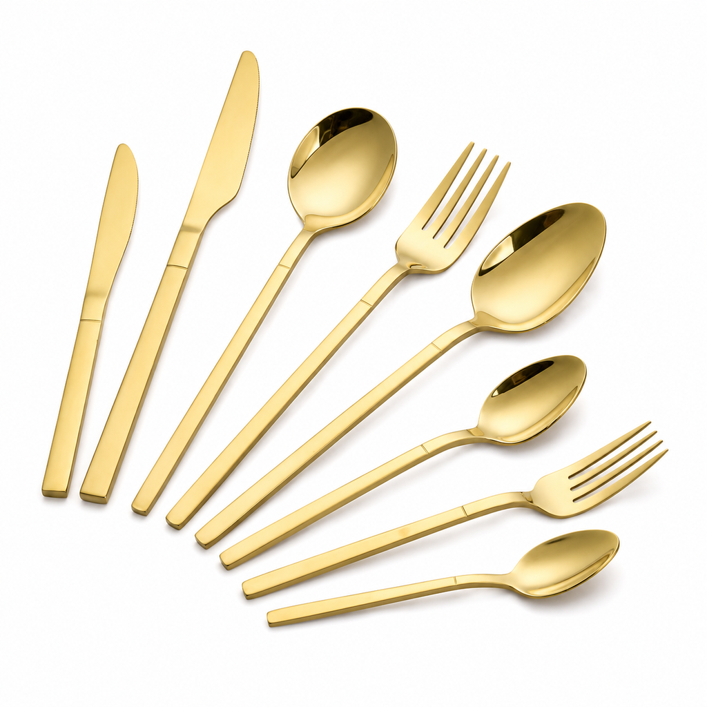 8-Piece Matte Gold Stainless Steel Cutlery Set with Modern Minimalist Design