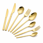 8-Piece Matte Gold Stainless Steel Cutlery Set with Modern Minimalist Design