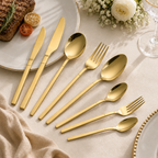8-Piece Matte Gold Stainless Steel Cutlery Set with Modern Minimalist Design