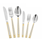 6-Piece Luxury Gold Trim Stainless Steel Cutlery Set with Geometric Handle Design