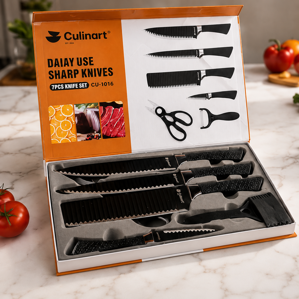 6-Piece Kitchen Knife Set with Scissors & Peeler