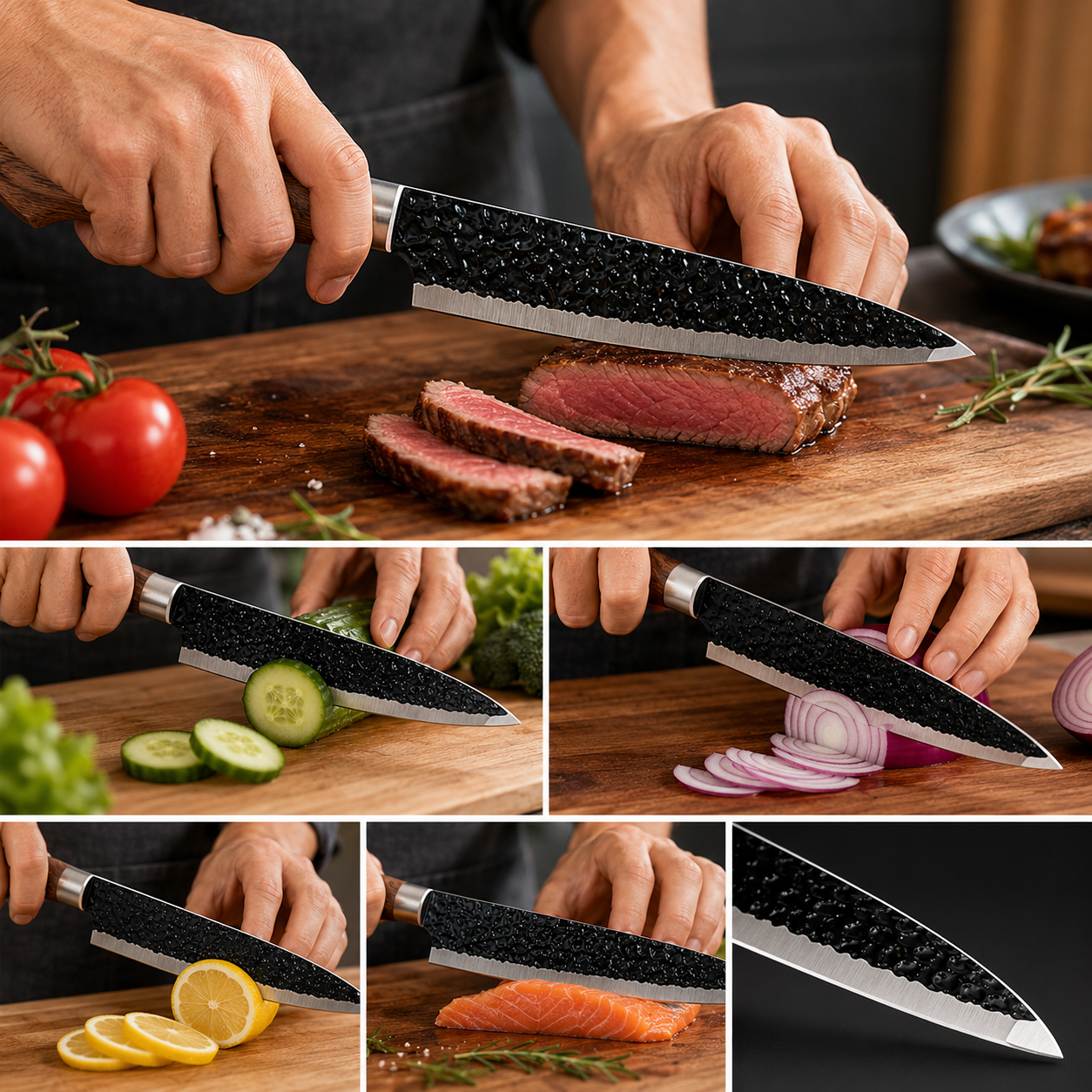 6-Piece Hammered Stainless Steel Kitchen Knife Set