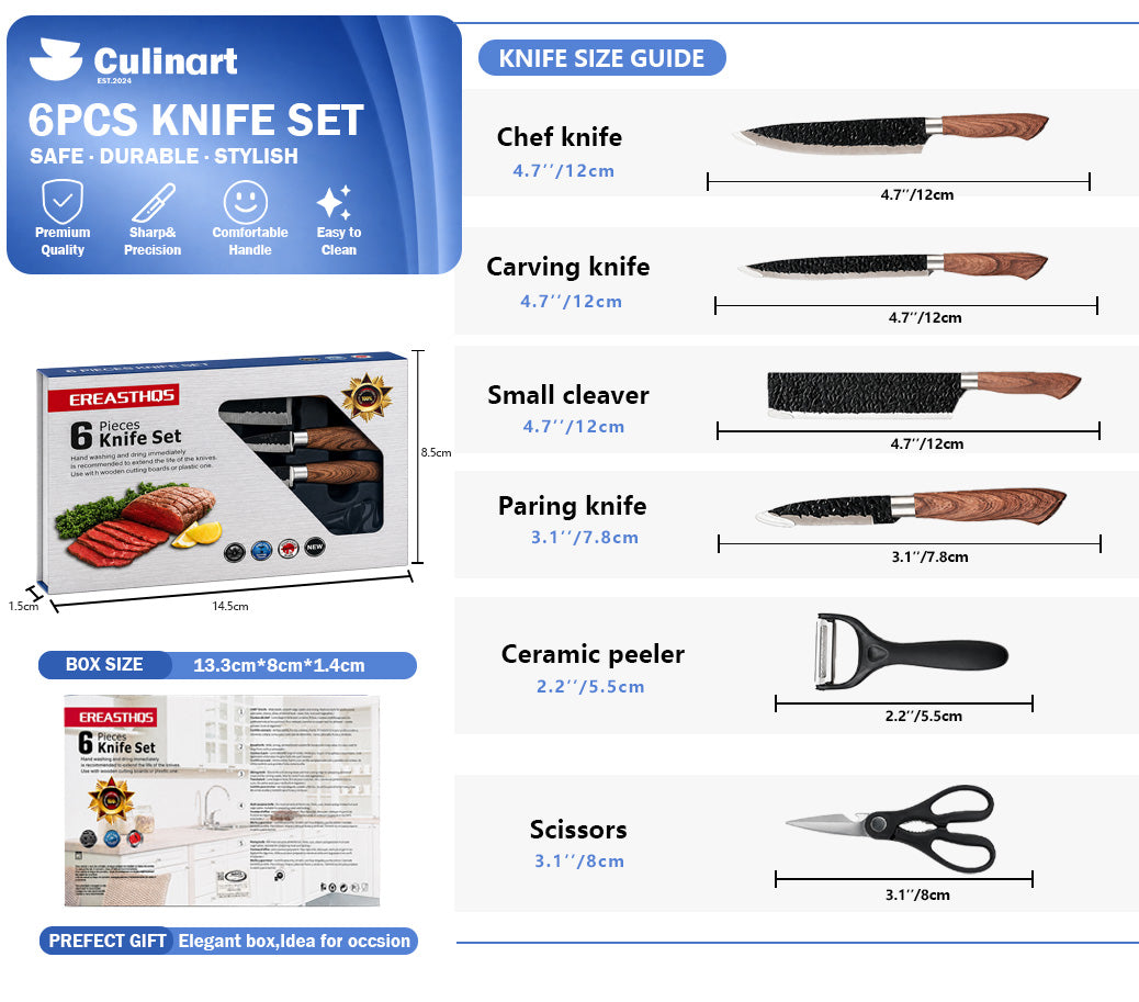 6-Piece Hammered Stainless Steel Kitchen Knife Set