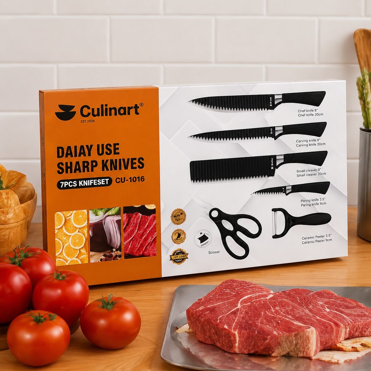 6-Piece Kitchen Knife Set with Scissors & Peeler