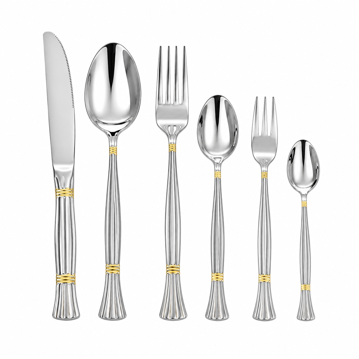6-Piece Stainless Steel Cutlery Set with Gold Accent Premium Flatware