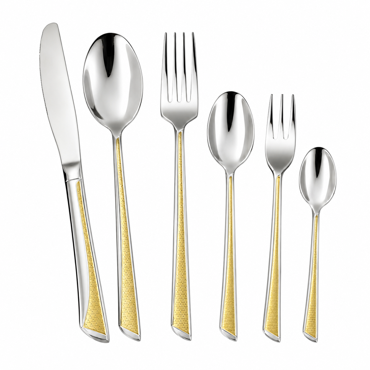 6-Piece Stainless Steel Cutlery Set with Gold Pattern Handle Premium Flatware
