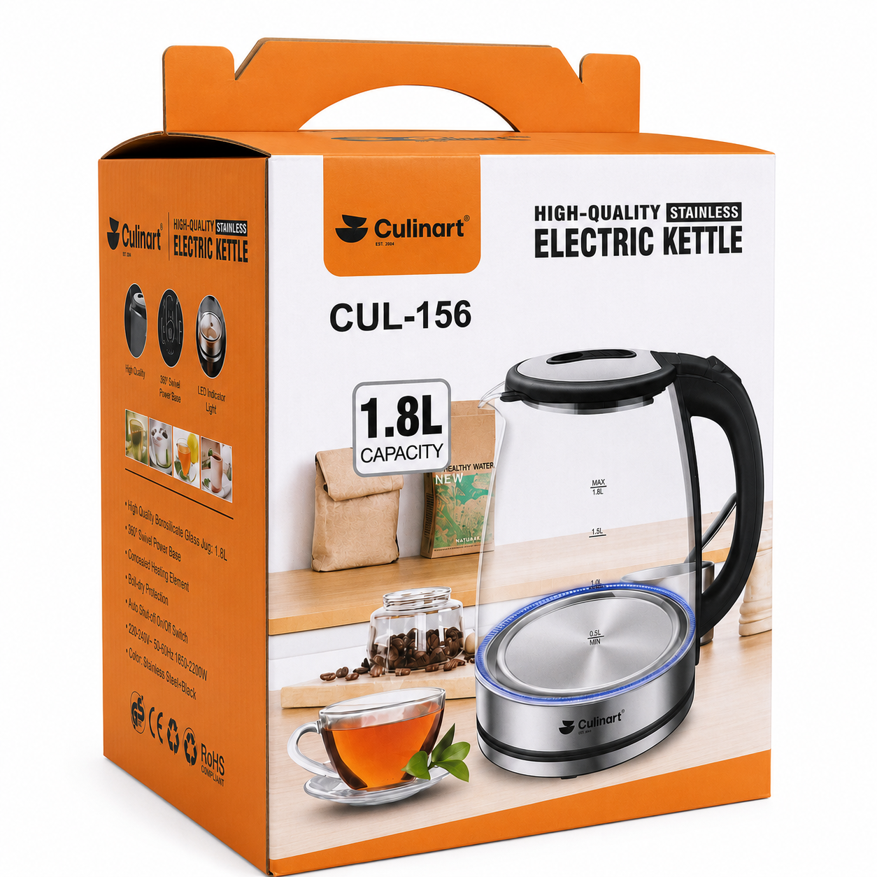 1.8L Glass Electric Kettle for Retail Distribution & Wholesale