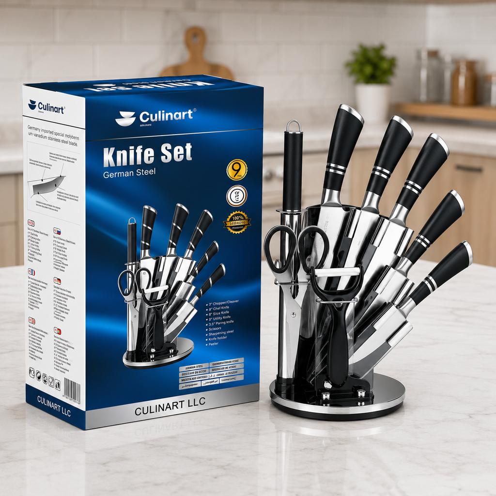 9-Piece Kitchen Knife Set with Knife Block