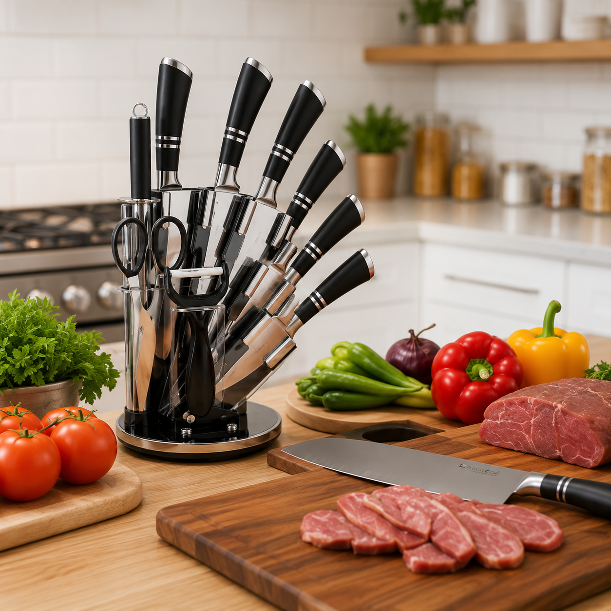9-Piece Kitchen Knife Set with Knife Block