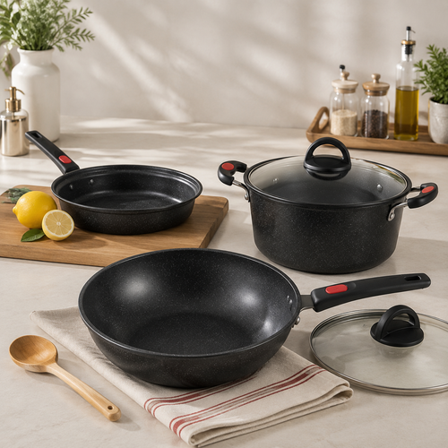 3-Piece Non-Stick Cookware Set with Glass Lid