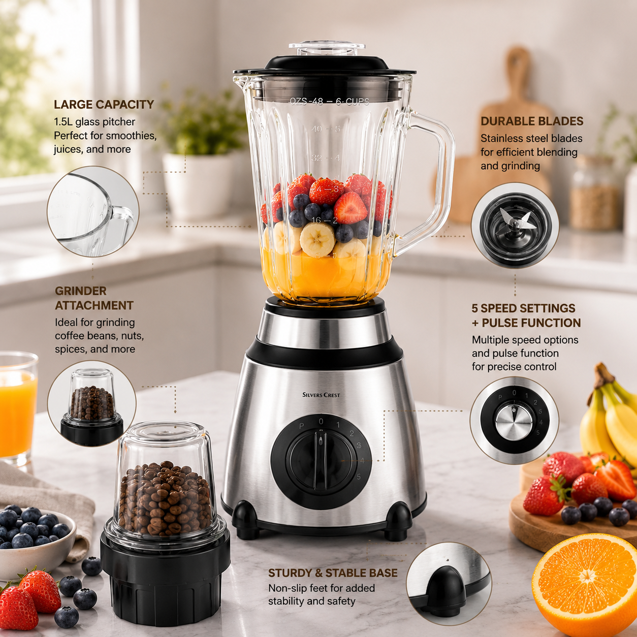 Extracteur de jus Blender en acier inoxydable avec bol de broyage