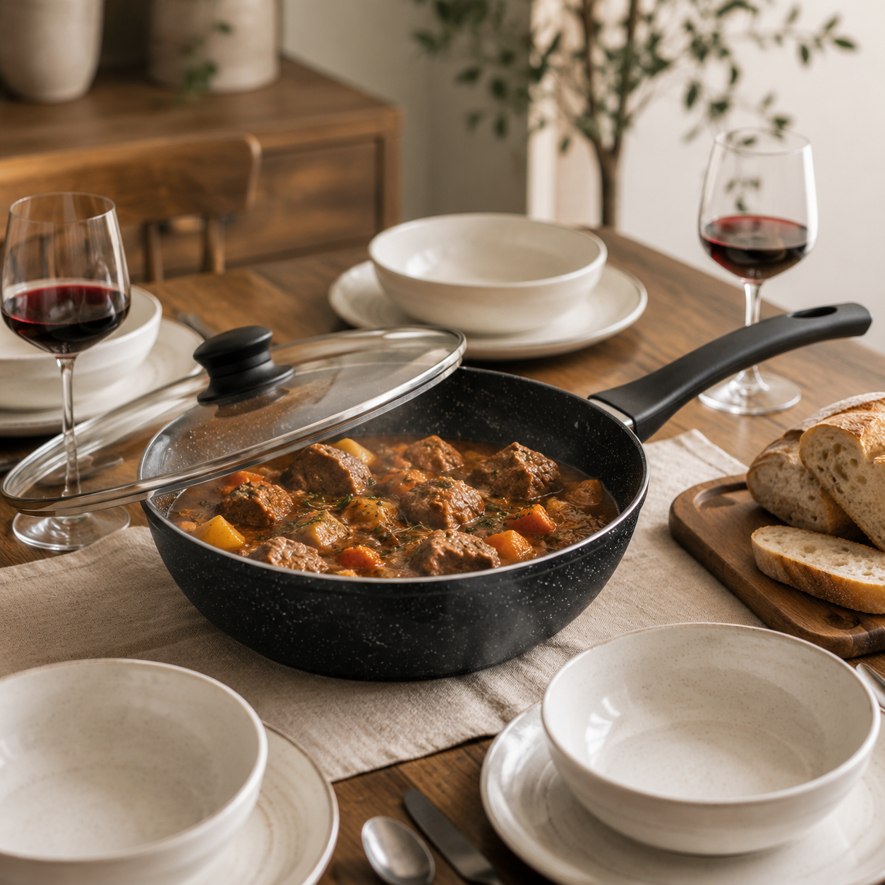 Non-Stick Deep Fry Pan with Glass Lid