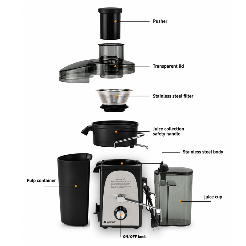 Extracteur de jus multifonction Culinart 4-en-1 avec accessoires mixeur et broyeur
