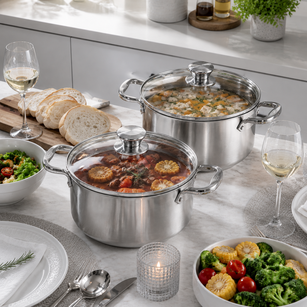Classic Stainless Steel Pot Set with Tempered Glass Lids