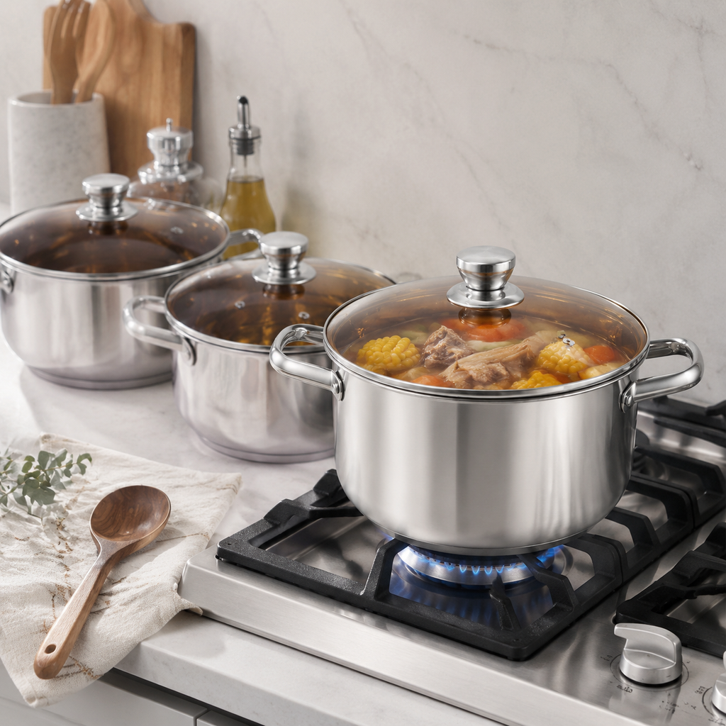 Classic Stainless Steel Pot Set with Tempered Glass Lids