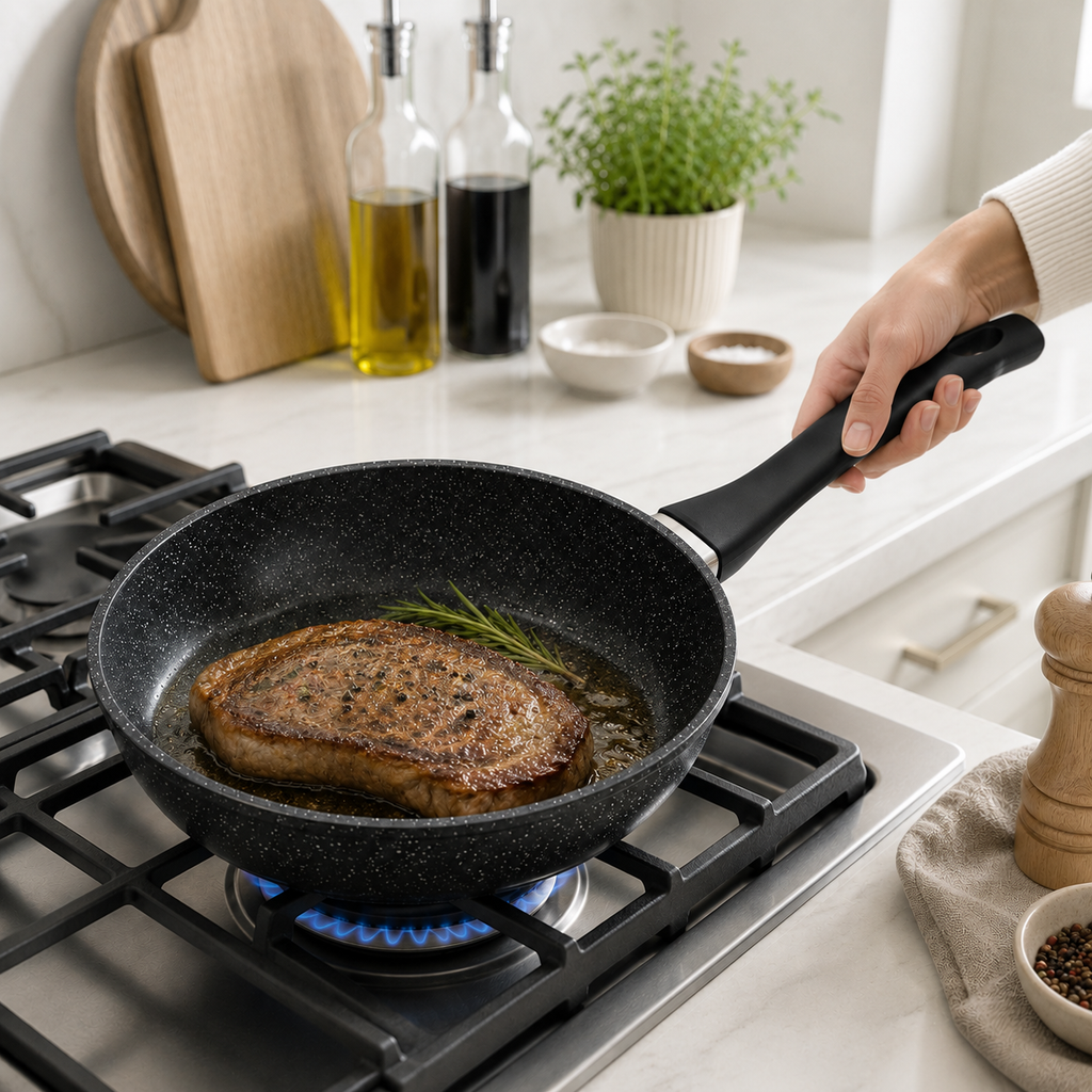 Granite Non-Stick Frying Pan with Glass Lid