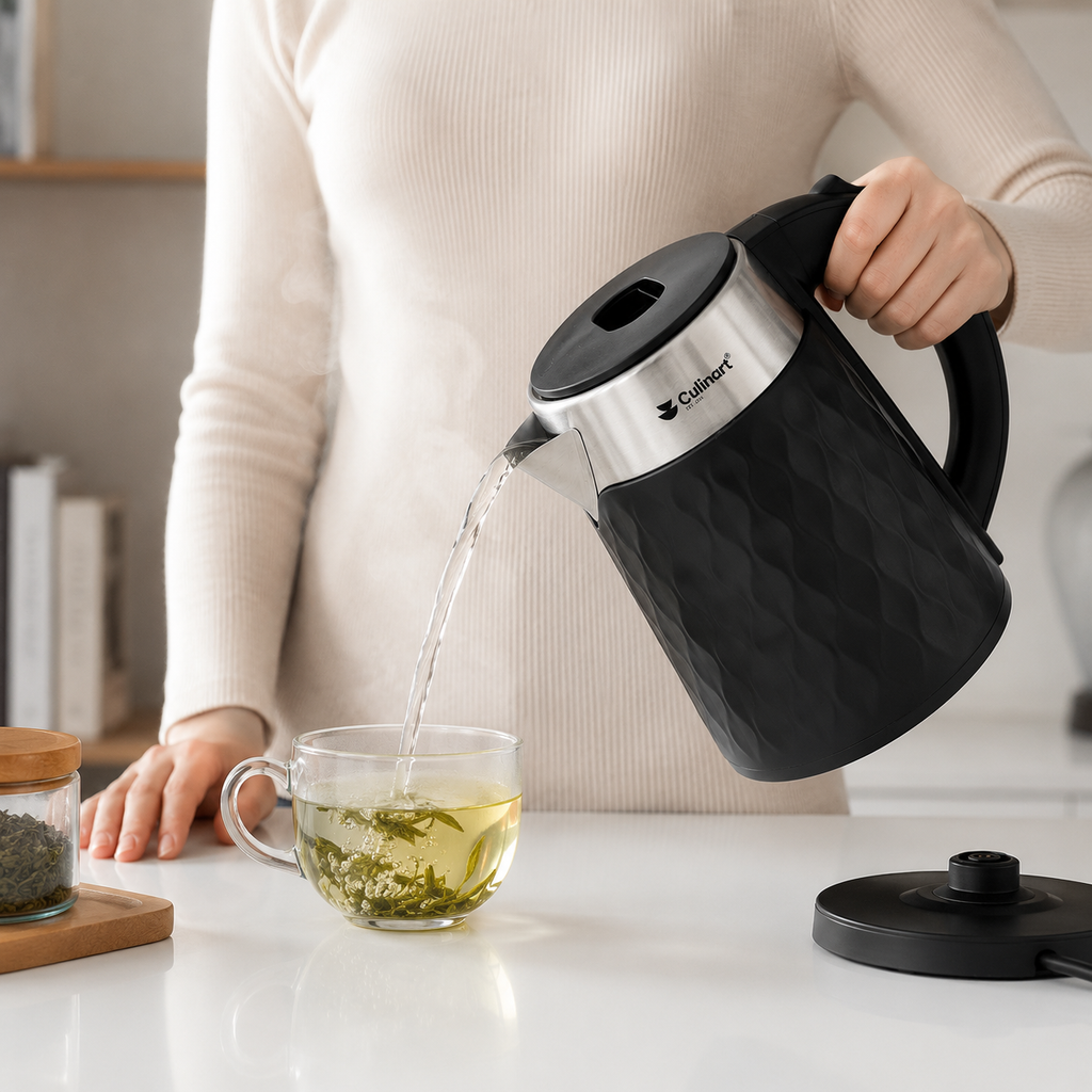 1.8L Textured Stainless Steel Electric Kettle Wholesale  with Modern Black Finish