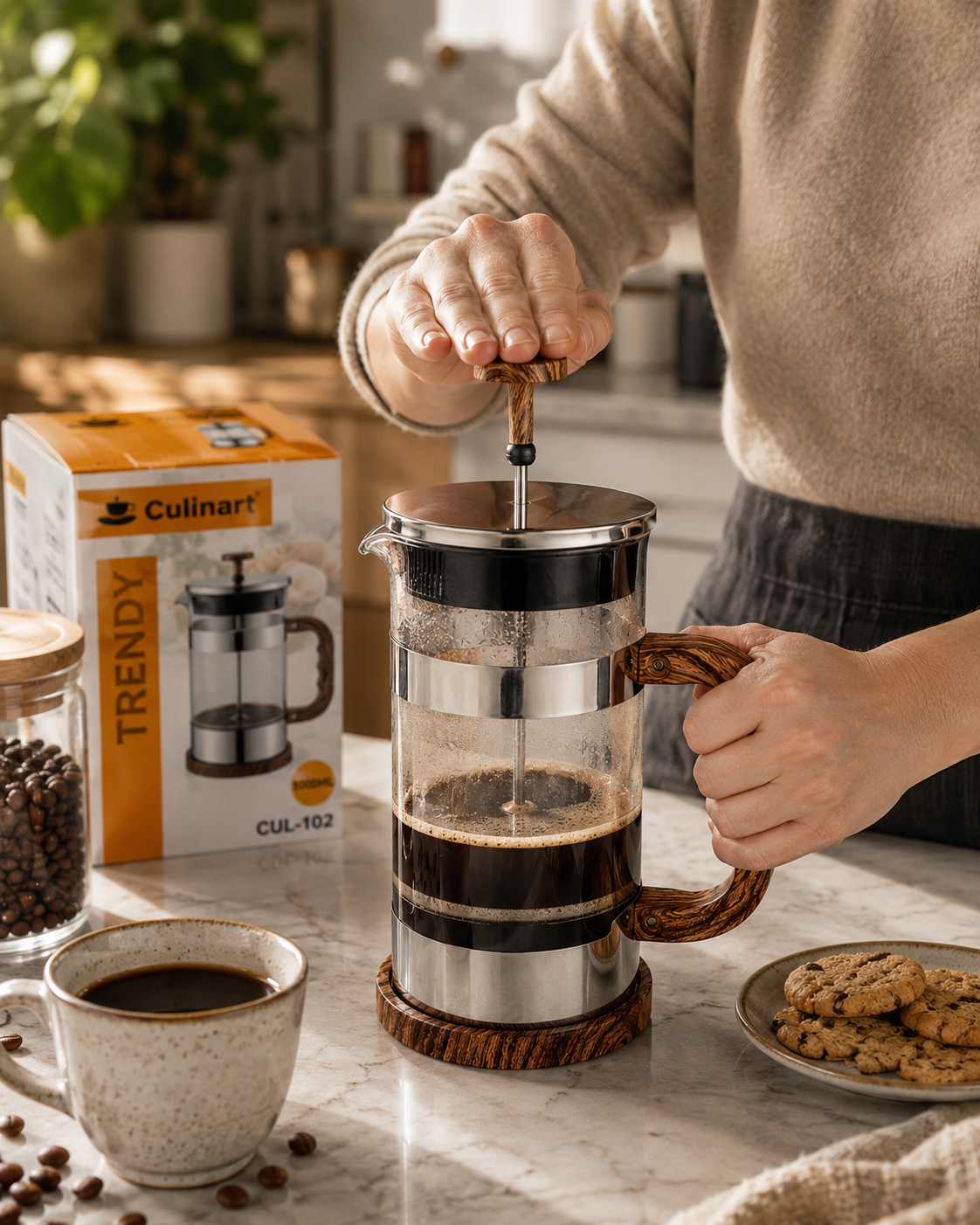 Stainless Steel & Glass Premium French Press Coffee Maker