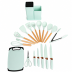 Silicone Kitchen Tool Collection with Wood Handles and Knife Set for Retail Supply