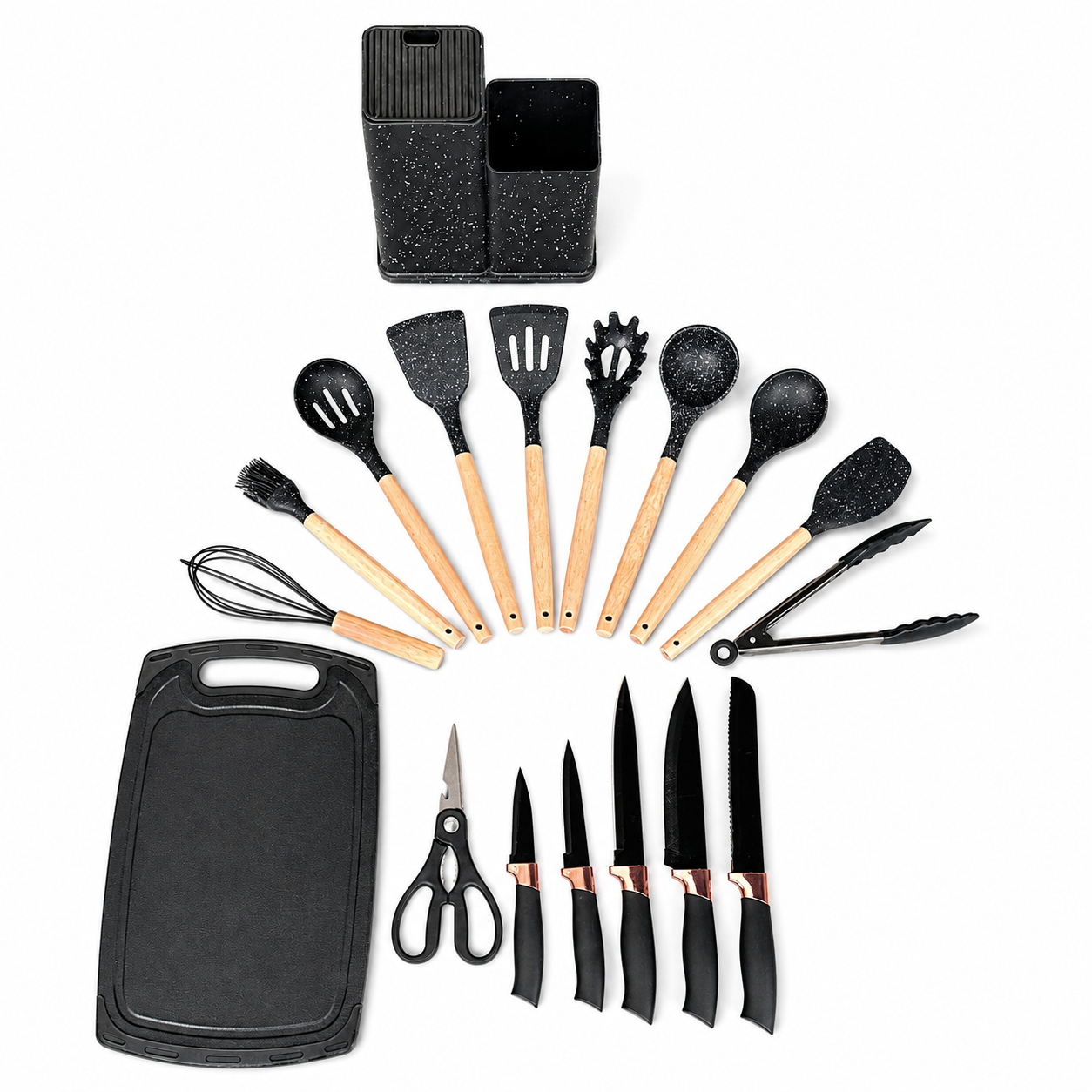 Premium Silicone Kitchen Utensil Set with Wooden Handle