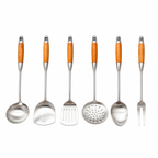 Stainless Steel Cooking Utensil Collection with Wooden Handle