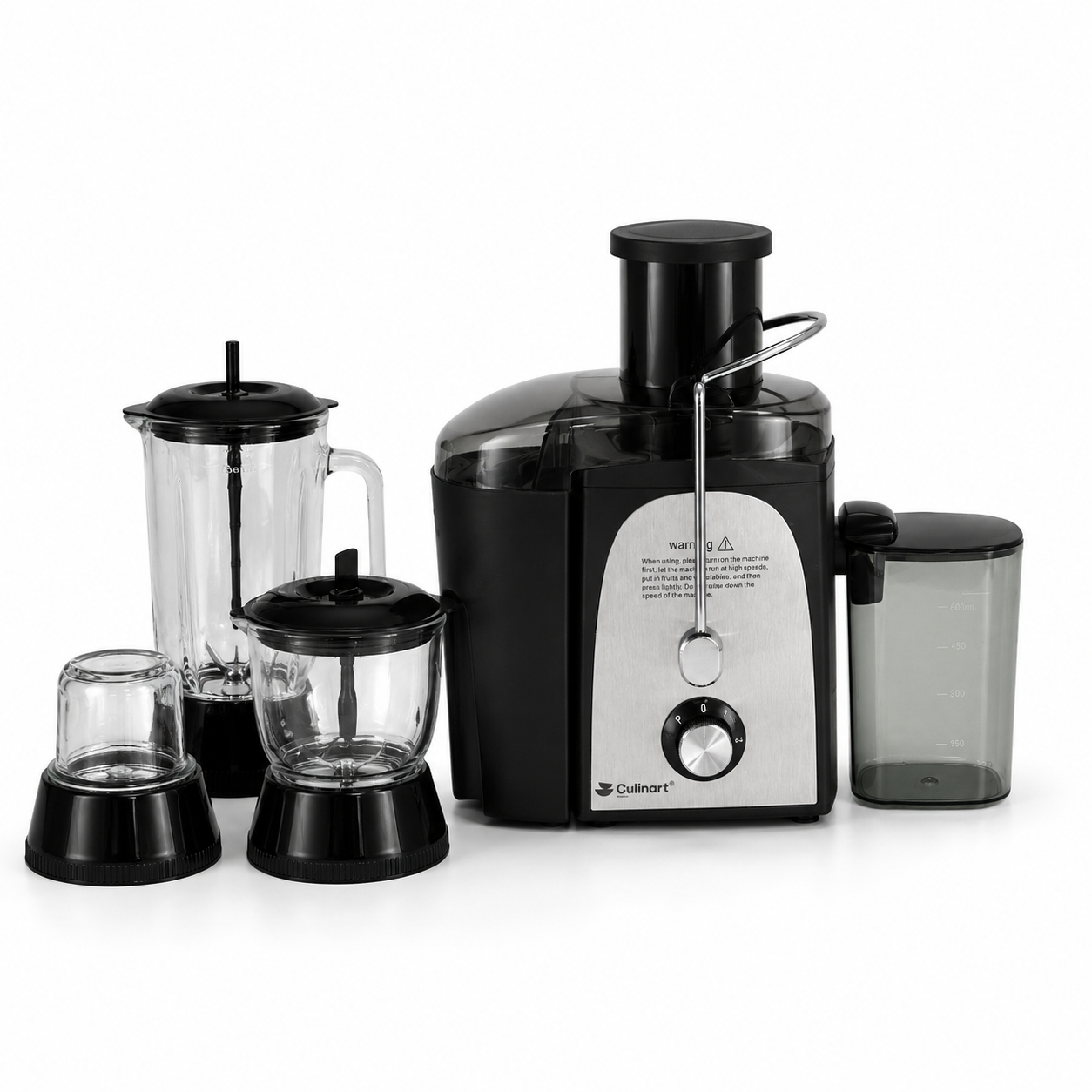 Extracteur de jus multifonction Culinart 4-en-1 avec accessoires mixeur et broyeur