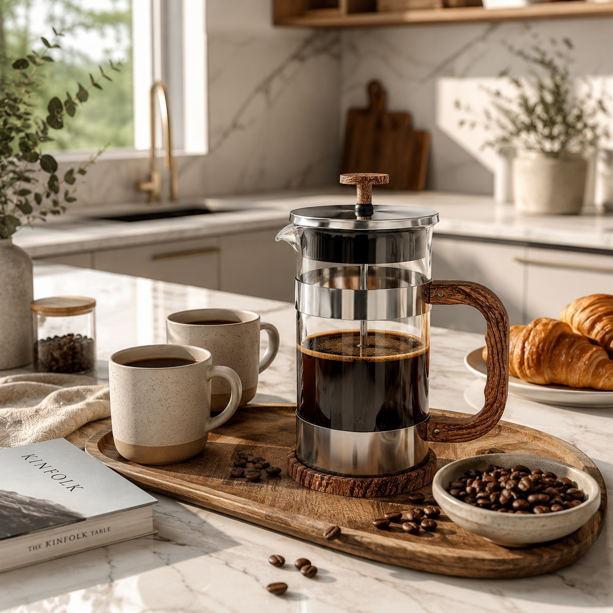 Stainless Steel & Glass Premium French Press Coffee Maker