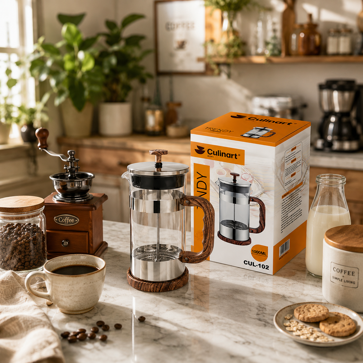 Stainless Steel & Glass Premium French Press Coffee Maker