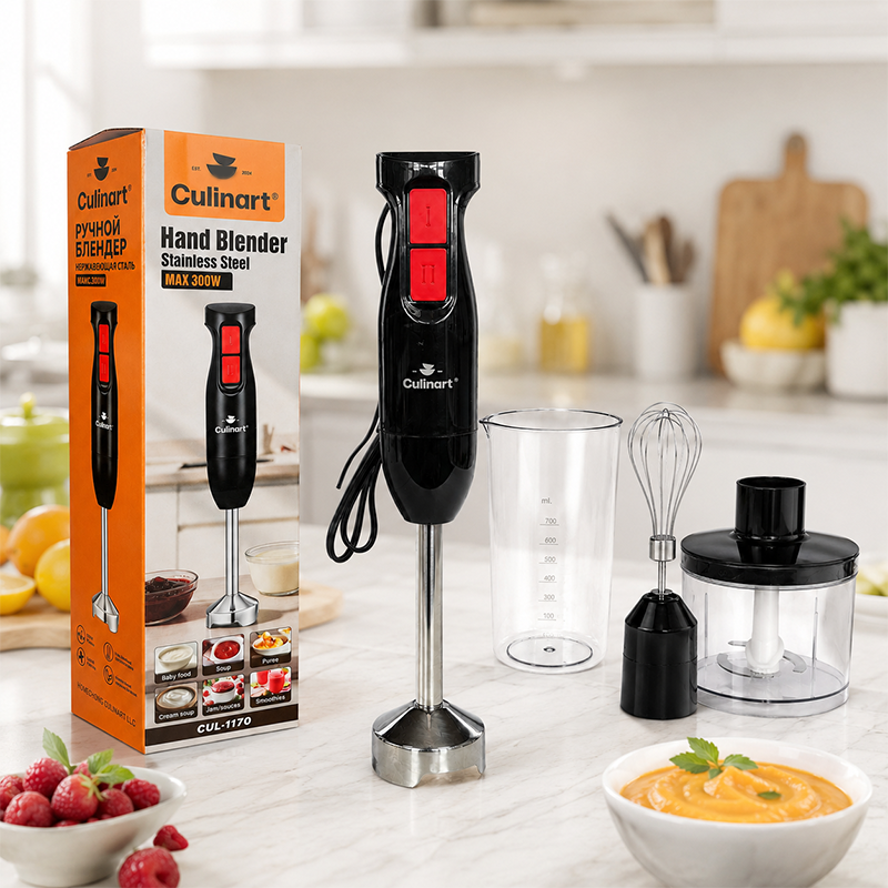 Culinart Hand Blender with Stainless Steel Shaft & Multi-Function Attachments