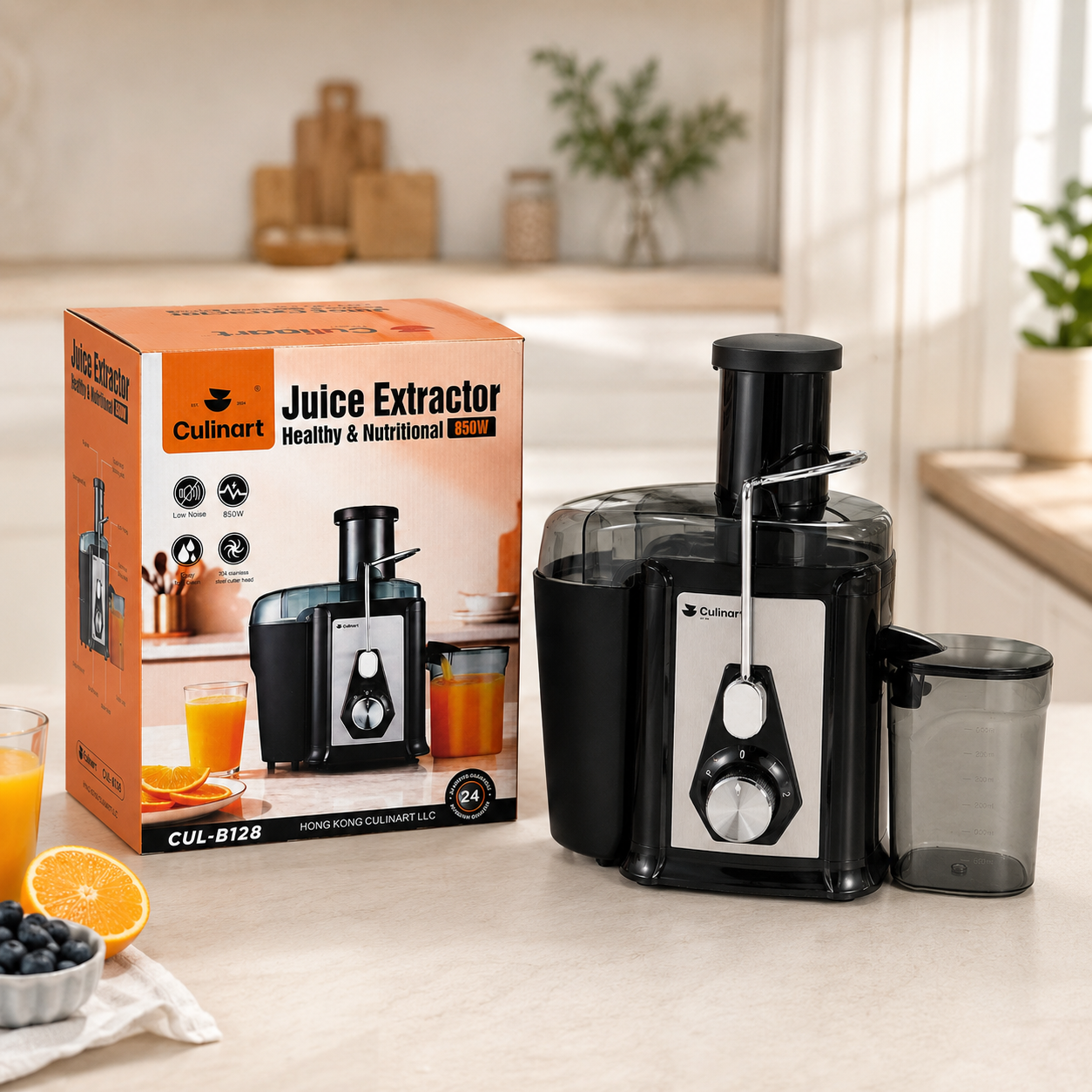 Extracteur de jus Culinart haute puissance 850W pour jus de fruits et légumes frais