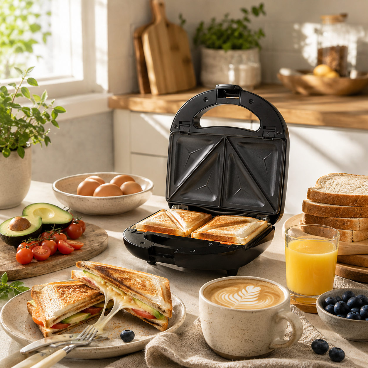 Sandwichera multifunción 3 en 1 con placas antiadherentes desmontables