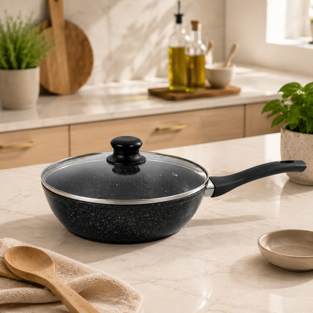 Non-Stick Deep Fry Pan with Glass Lid