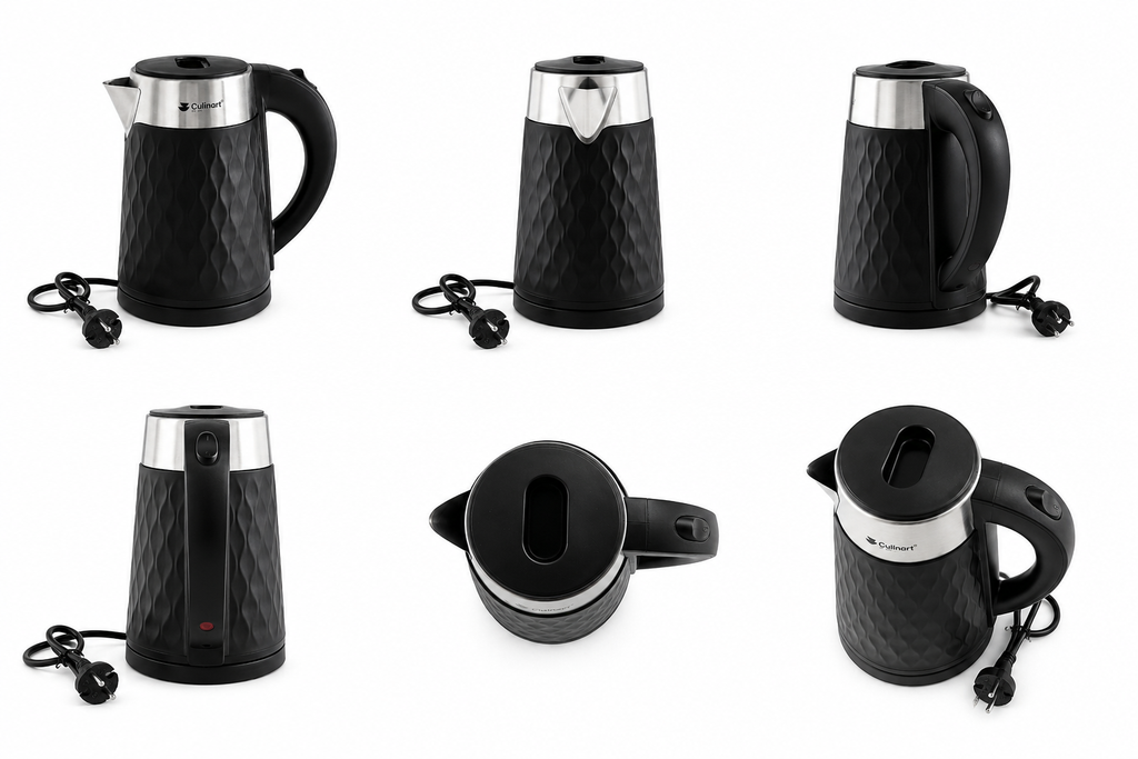 1.8L Textured Stainless Steel Electric Kettle Wholesale  with Modern Black Finish