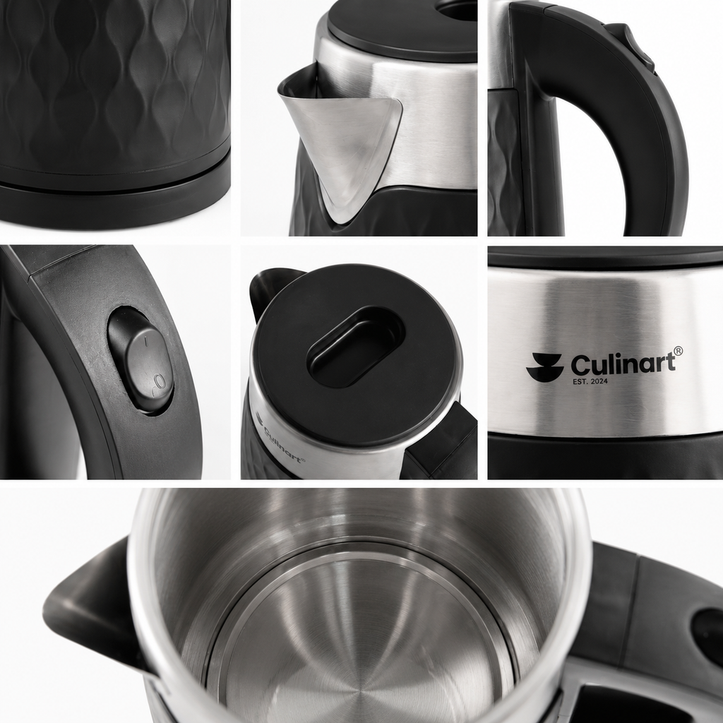 1.8L Textured Stainless Steel Electric Kettle Wholesale  with Modern Black Finish
