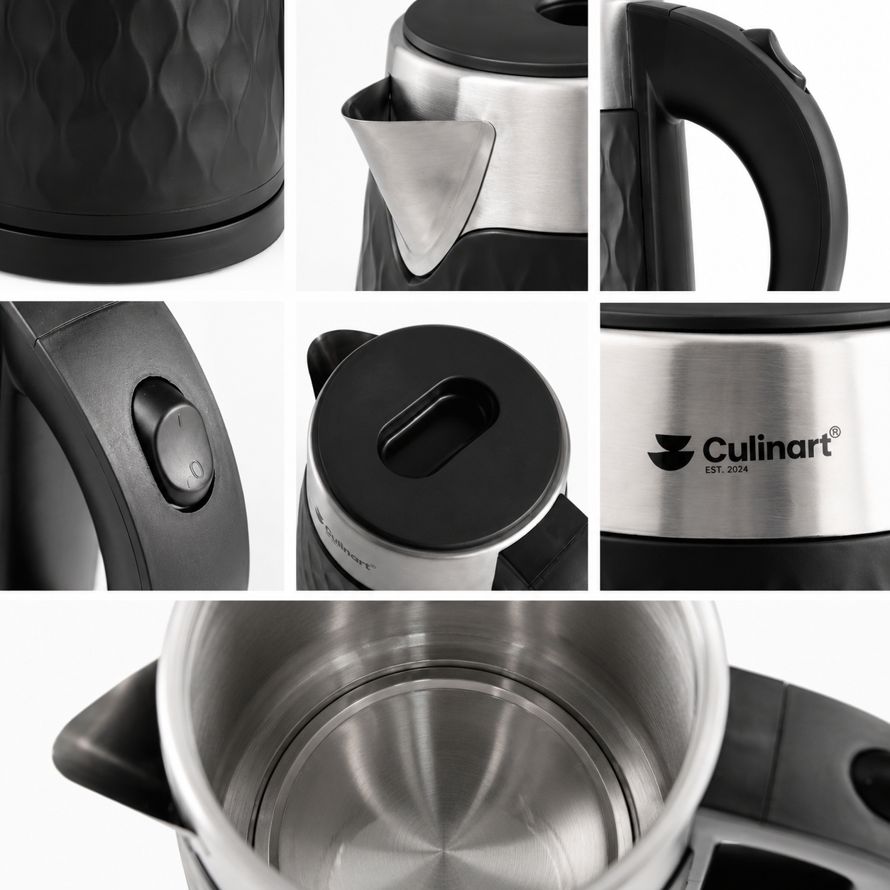 1.8L Textured Stainless Steel Electric Kettle Wholesale  with Modern Black Finish