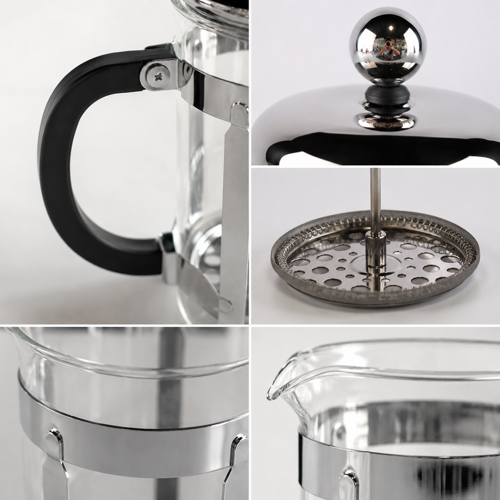 Stainless Steel Frame Glass French Press Coffee Maker with Fine Mesh Filter
