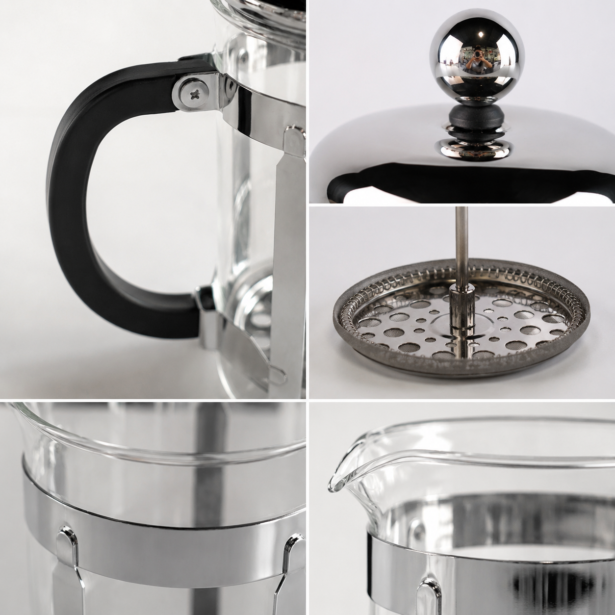 Stainless Steel Frame Glass French Press Coffee Maker with Fine Mesh Filter