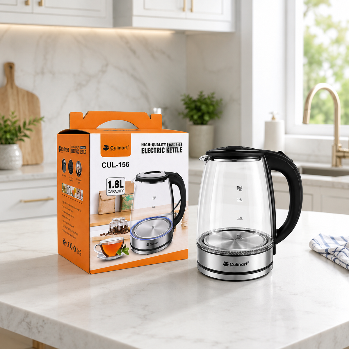1.8L Glass Electric Kettle for Retail Distribution & Wholesale