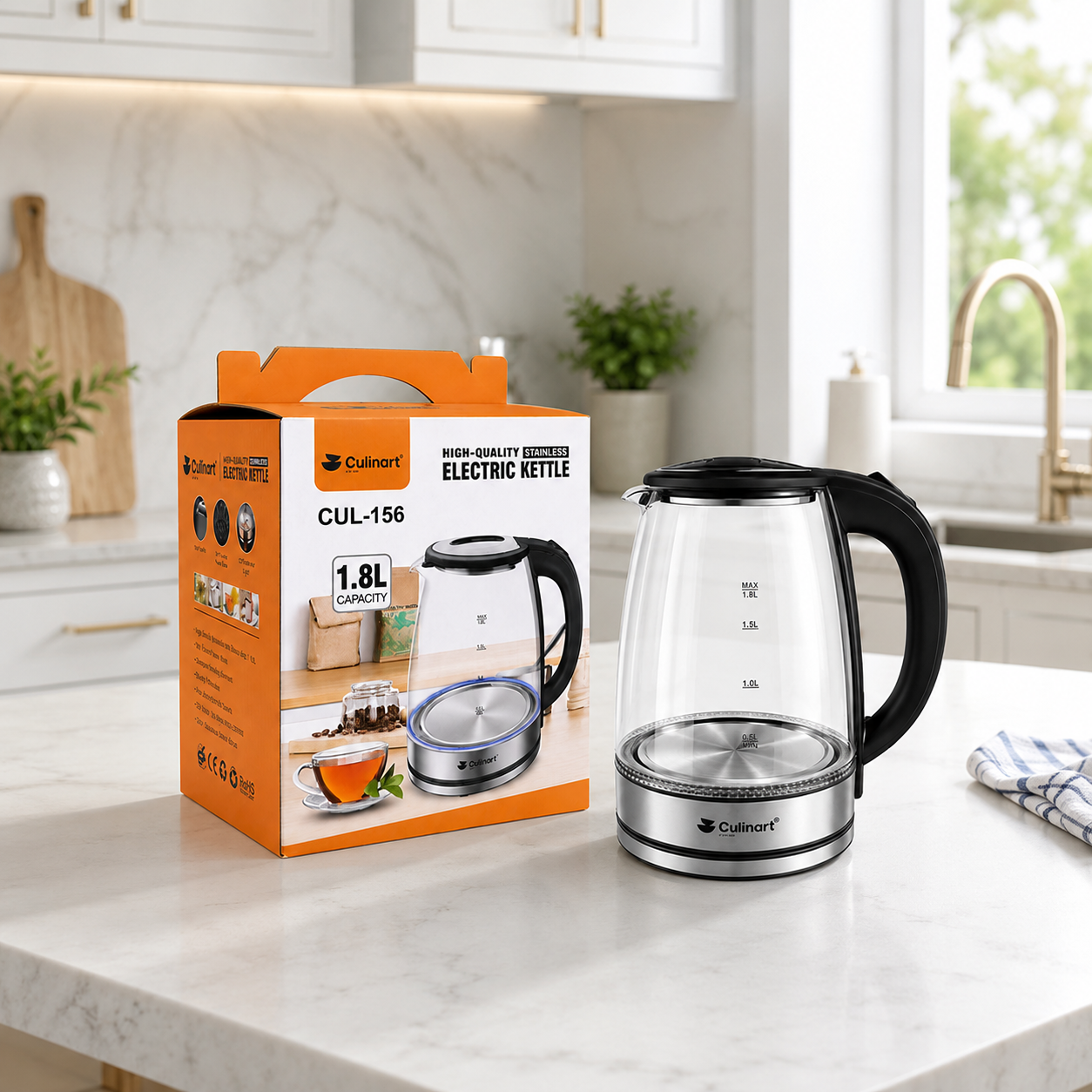 1.8L Glass Electric Kettle for Retail Distribution & Wholesale