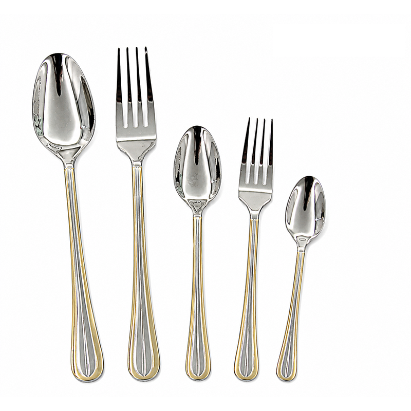 5-Pieces Elegant Gold Trim Stainless Steel Cutlery Set