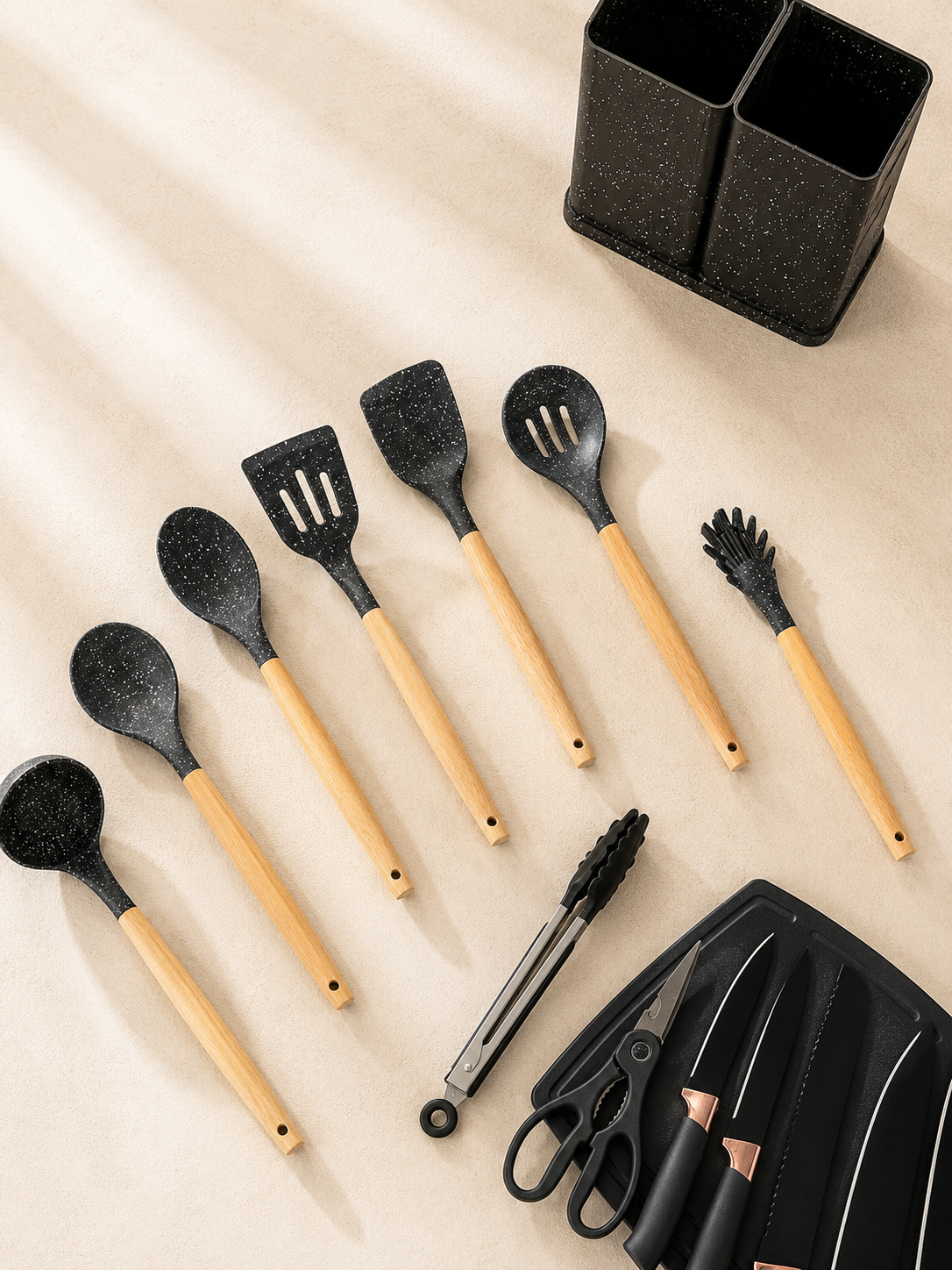 Premium Silicone Kitchen Utensil Set with Wooden Handle