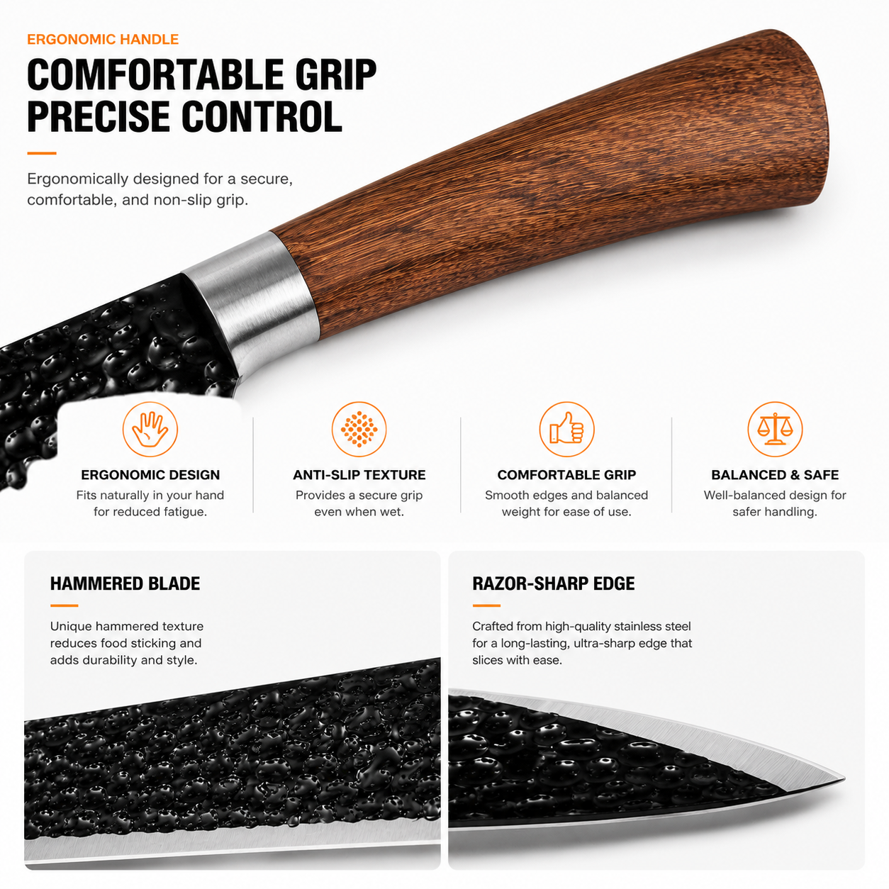 6-Piece Hammered Stainless Steel Kitchen Knife Set